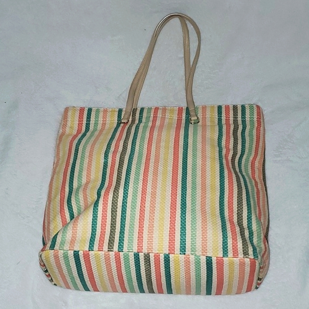 Talbots Rainbow Striped Zipper Top Tote - Picture 14 of 14